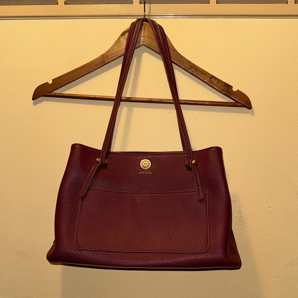 Anne Klein Red Triple Compartment Satchel, Faux Leather